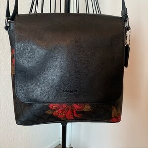 Coach Black and Red Floral Shoulder / Messenger Bag